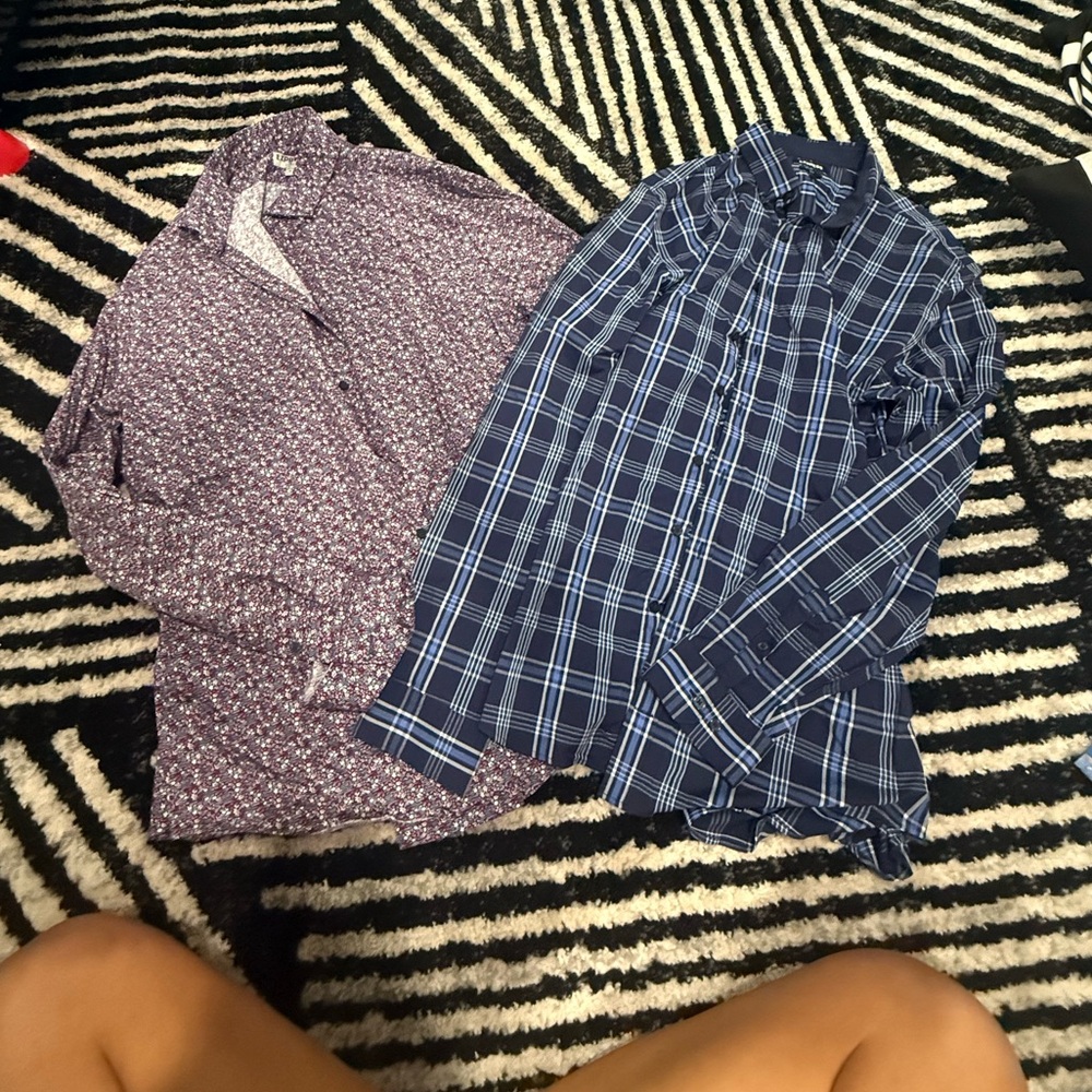 Express Men's XL Purple Floral and Blue Plaid Shirts